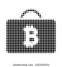 Bitcoin case halftone dotted icon. Halftone pattern contains circle dots. Vector illustration of bitcoin case icon on a white background.