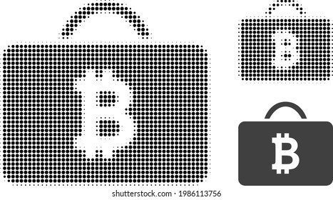 Bitcoin case halftone dotted icon. Halftone array contains circle elements. Vector illustration of bitcoin case icon on a white background.