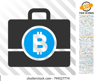 Bitcoin Case icon with 700 bonus bitcoin mining and blockchain images. Vector illustration style is flat iconic symbols design for blockchain software.