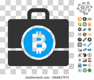 Bitcoin Case icon with bonus bitcoin mining and blockchain pictures. Vector illustration style is flat iconic symbols. Designed for bitcoin ui toolbars.