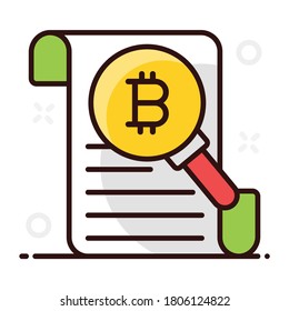 Diseño de iconos de estudio de caso de bitcoin, vector plano de análisis de datos 