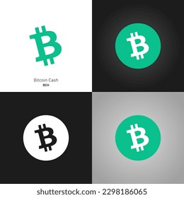 Bitcoin Cash BCH token new symbol of the DeFi project. Cryptocurrency logo, decentralized finance. The official coin icon variants on differend backgrounds. Newest actual design. Vector illustration.