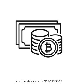 Bitcoin cash and coins. Money icon line style isolated on white background. Vector illustration