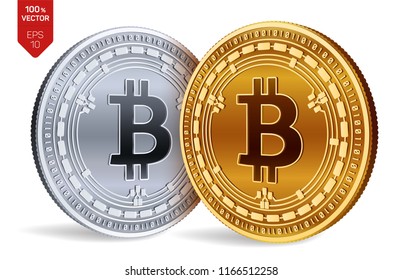 Bitcoin Cash. Crypto currency. 3D isometric Physical coins. Digital currency. Golden and silver coins with Bitcoin Cash symbol isolated on white background. Block chain. Vector illustration.