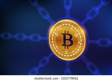 Bitcoin Cash. Crypto currency. Block chain. 3D isometric Physical Bitcoin Cash coin with wireframe chain. Blockchain concept. Editable Cryptocurrency template. Stock vector illustration.