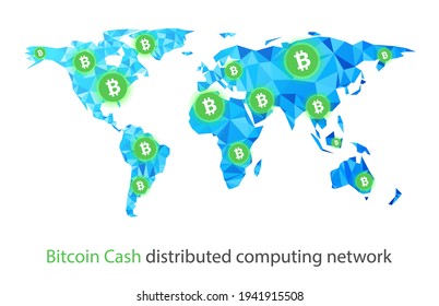 criptomoneda de bitcoin. Resumen del fondo poligonal global del marco alambrado. Ilustración vectorial.