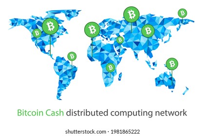 Bitcoin cash cryptocurrency. Abstract wireframe global polygonal background. Vector illustration.