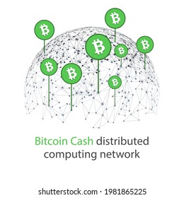 Bitcoin cash cryptocurrency. Abstract wireframe globe mesh background. Vector illustration.