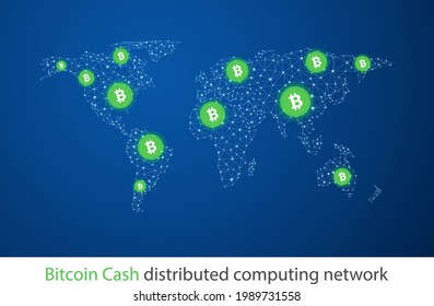 Bitcoin cash cryptocurrency. Abstract wireframe global mesh background. Vector illustration.