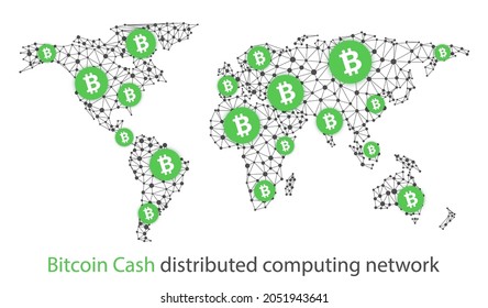 Bitcoin cash cryptocurrency. Abstract wireframe global mesh background. Vector illustration.