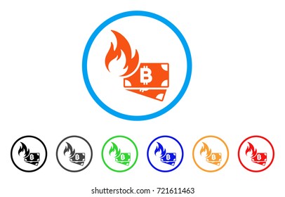 Bitcoin Cash Fire rounded icon. Style is a flat bitcoin cash fire orange symbol inside light blue circle with black, gray, green, blue, red, orange versions.
