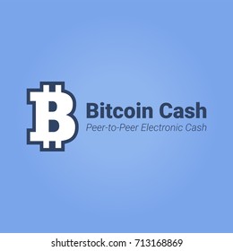 Bitcoin cash flat icon with title isolated on blue background
