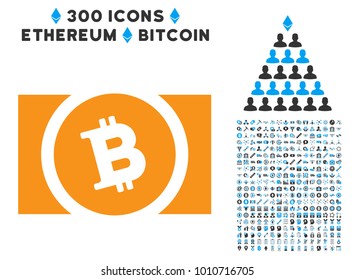Bitcoin Cash icon with 300 additional bitcoin pictographs. Vector illustration style is flat iconic symbols designed for blockchain websites.