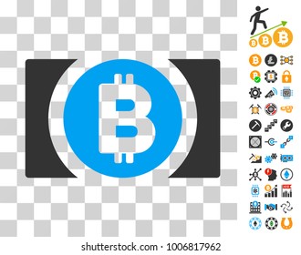Bitcoin Cash icon with bonus bitcoin mining and blockchain pictographs. Vector illustration style is flat iconic symbols. Designed for crypto-currency apps.