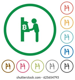 Bitcoin cash machine flat color icons in round outlines on white background