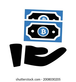 Bitcoin cash on hand icon (Black and blue Vector illustration)