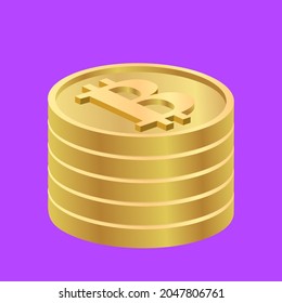 bitcoin cash pile, gold coin 3d icon for business