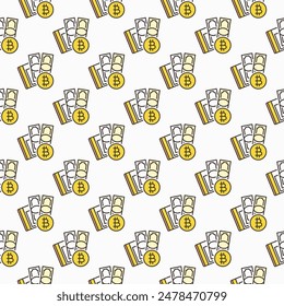 Bitcoin with Cash vector Cryptocurrency concept colored seamless pattern