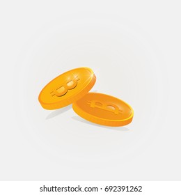 Bitcoin Cash vector illustration. Two gold coins with bitcoin symbol on them.