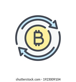 Bitcoin cashback color line icon. Cryptocurrency reload vector outline colorful sign.
