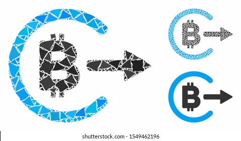 Bitcoin cashout composition of irregular elements in different sizes and color tinges, based on Bitcoin cashout icon. Vector bumpy elements are grouped into collage.