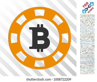 Bitcoin Casino Chip icon with 700 bonus bitcoin mining and blockchain images. Vector illustration style is flat iconic symbols designed for bitcoin software.