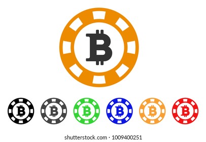 Bitcoin Casino Chip icon. Vector illustration style is a flat iconic bitcoin casino chip symbol with gray, yellow, green, blue, red, black color variants. Designed for web and software interfaces.