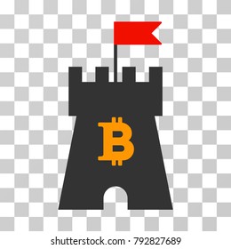 Bitcoin Castle Tower vector pictogram. Illustration style is flat iconic symbol on a chess transparent background.
