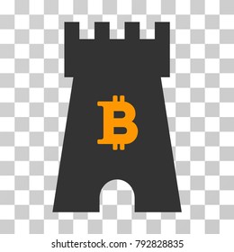 Bitcoin Castle Tower vector pictograph. Illustration style is flat iconic symbol on a chess transparent background.