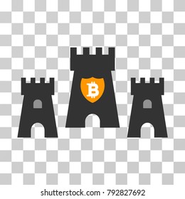 Bitcoin Castle vector icon. Illustration style is flat iconic symbol on a chess transparent background.