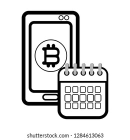 bitcoin and cellphone black and white