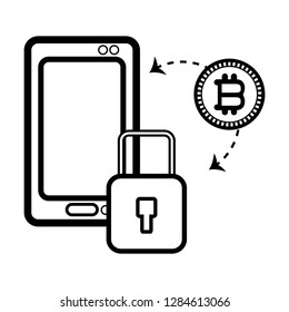 bitcoin and cellphone black and white