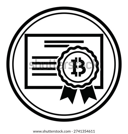 Bitcoin certificate icon with a ribbon and a circular border icon