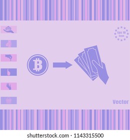 Bitcoin change to money vector icon. Illustration in Flat design style. Image suitable for cryptomoney business