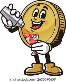 Bitcoin character cartoon making a cocktail