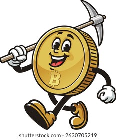 Bitcoin character cartoon with miner style