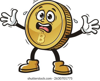 Bitcoin character cartoon is panicking