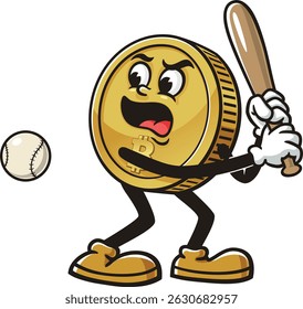 Bitcoin character cartoon playing baseball