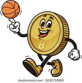 Bitcoin character cartoon playing basketball