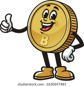 Bitcoin character cartoon with thumbs up pose