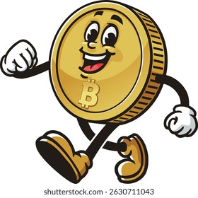 Bitcoin character cartoon is walking casually