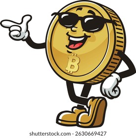 Bitcoin character cartoon wearing sunglasses