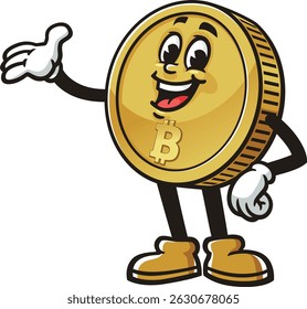 Bitcoin character cartoon with welcoming pose