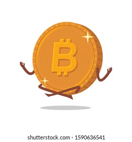 Bitcoin character floating yoga concept illustration