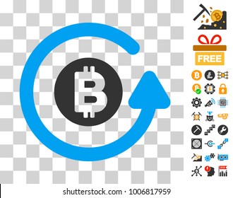 Bitcoin Chargeback icon with bonus bitcoin mining and blockchain graphic icons. Vector illustration style is flat iconic symbols. Designed for crypto currency apps.