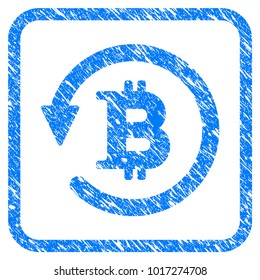 Bitcoin Chargeback rubber seal stamp imitation. Icon vector symbol with grunge design and unclean texture in rounded rectangle. Scratched blue emblem on a white background.