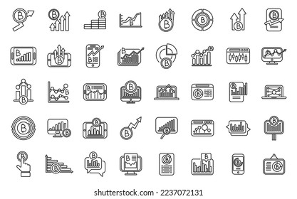 Bitcoin chart icons set outline vector. Benefit fintech. Cash coin