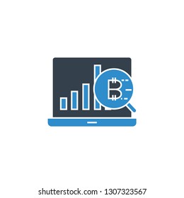 bitcoin and chart in laptop icon