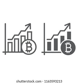 Bitcoin chart line and glyph icon, finance and economy, graph sign, vector graphics, a linear pattern on a white background, eps 10.