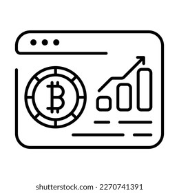 Bitcoin chart line icon. Piggy bank, savings, low interest loan, deposit, protection of financial arrays, security of banking data, insurance. Vector line icon on white background